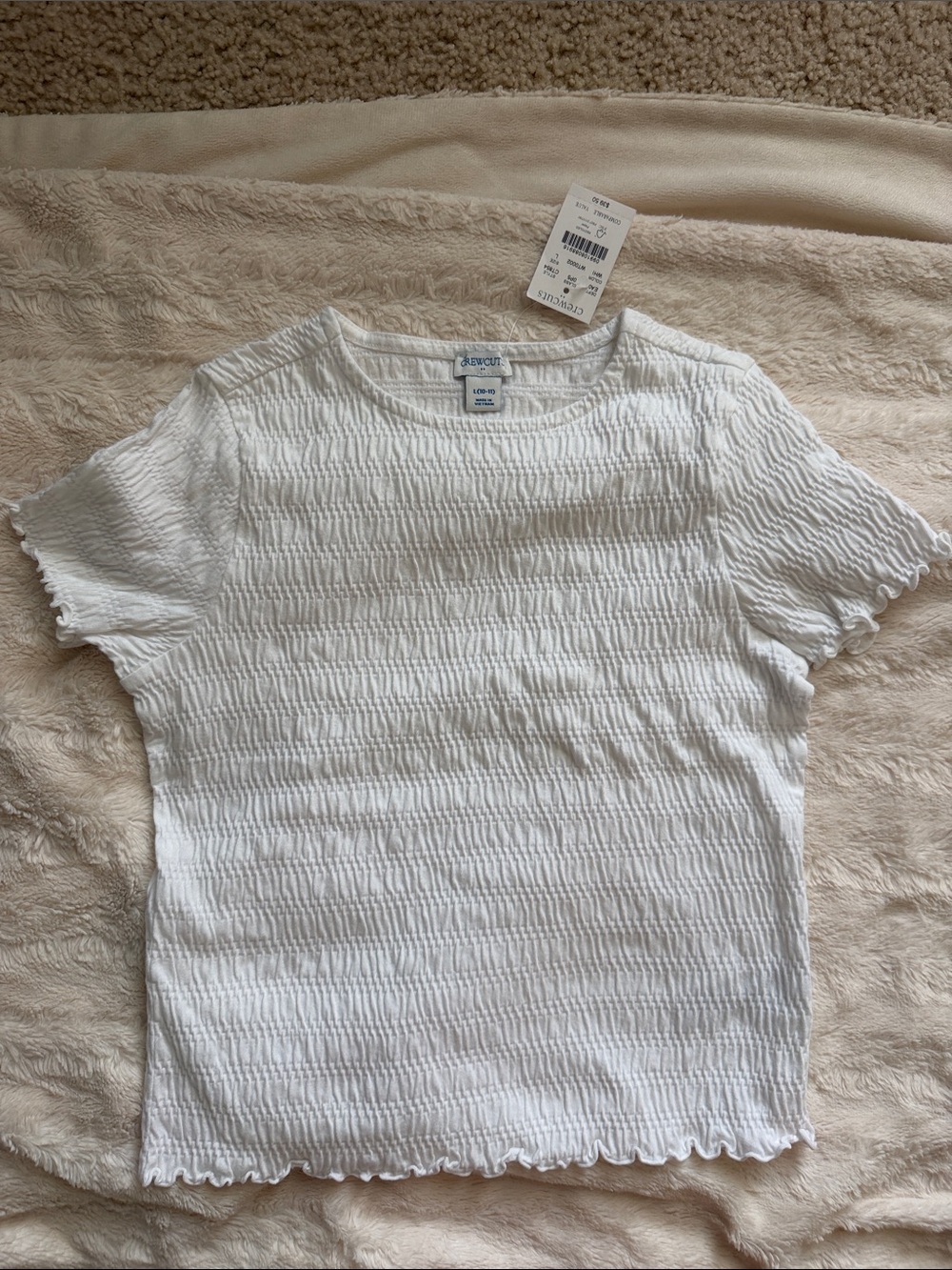 NWT Crewcuts Girls' short-sleeve smocked tee.